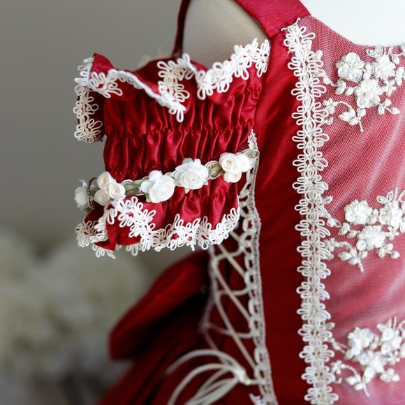 New Flower Girl Dress Party Royal Princess Deep Crimson Red Girls Size 4 - Picture 3 of 13